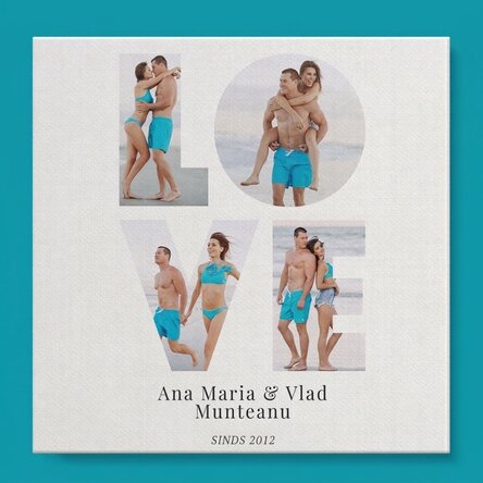 Gepersonaliseerd canvasdoek met 4 foto's en tekst - LOVE