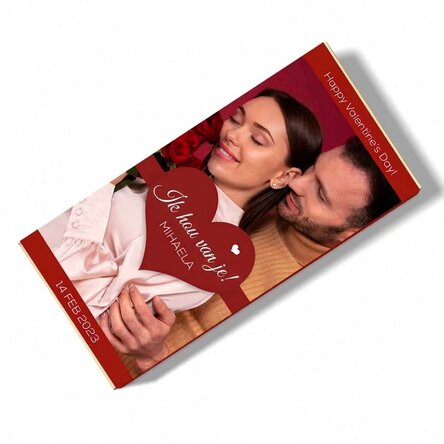 Chocolade met een foto en een persoonlijke boodschap - Ik hou van je