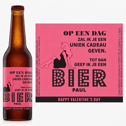 Bier met gepersonaliseerde tekst in retrostijl - Valentijnsdagbier