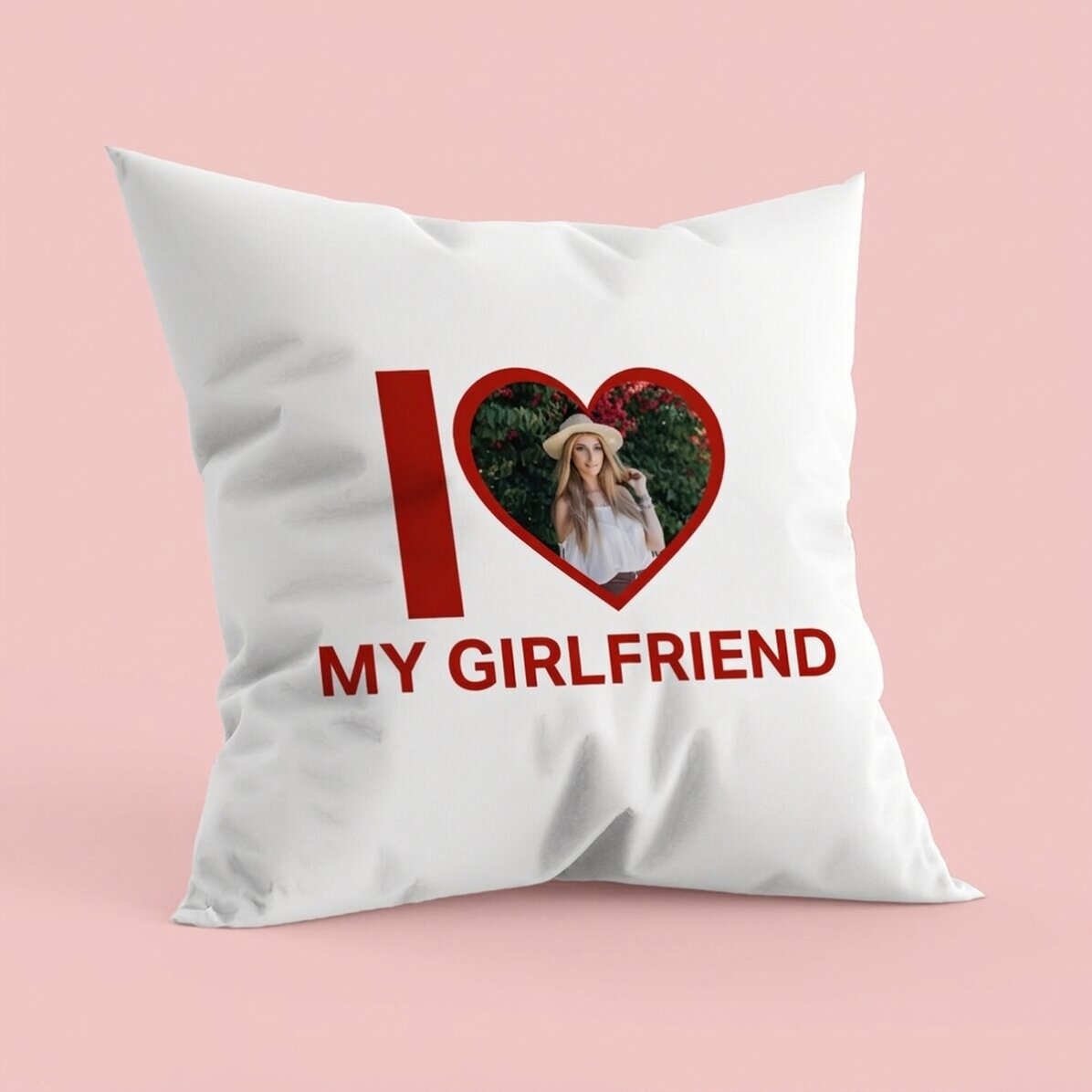 Gepersonaliseerd kussen met foto en tekst - I love my girlfriend