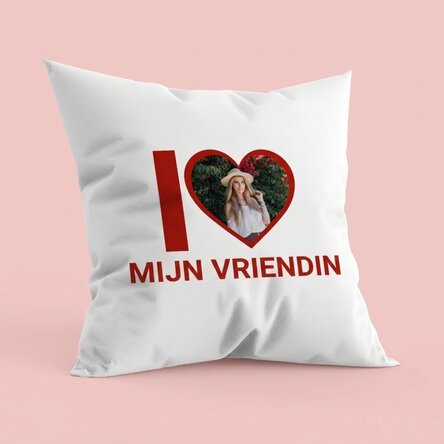 Gepersonaliseerd kussen met foto en tekst - I love my girlfriend