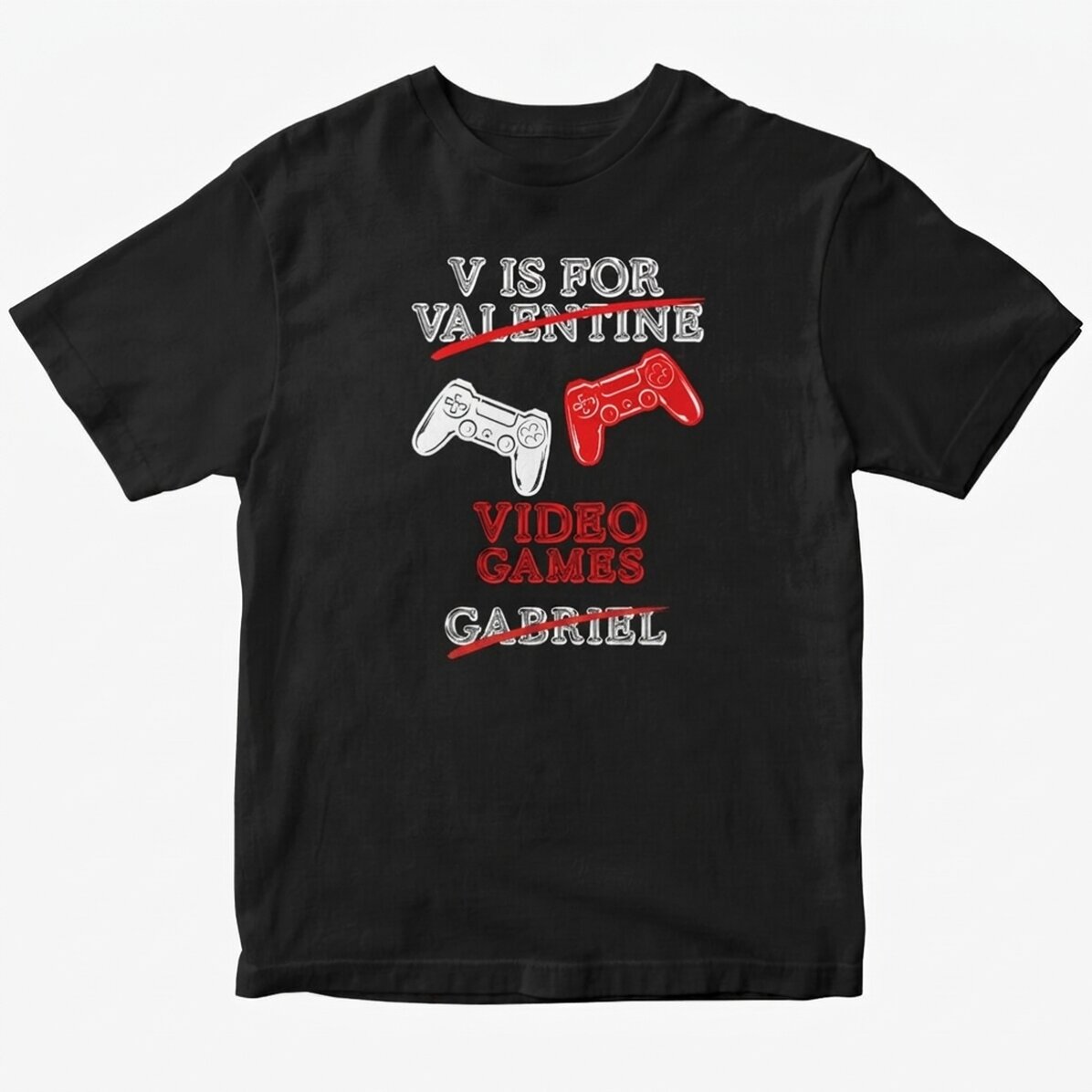 Katoenen T-shirt met gepersonaliseerde tekst - V is for Video Games