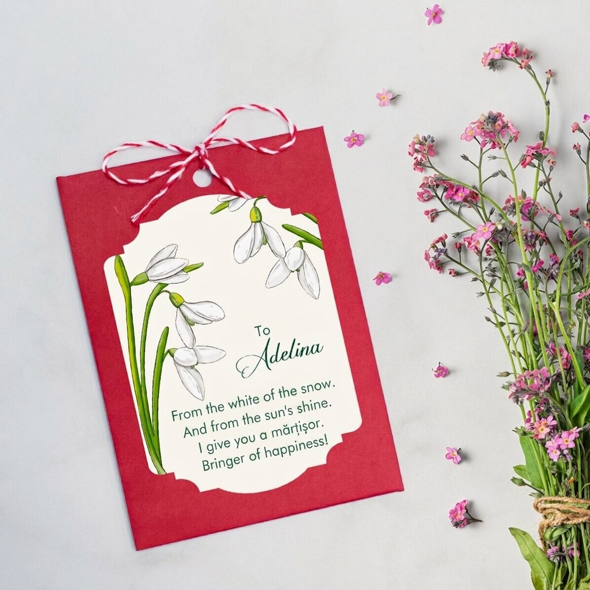 Gepersonaliseerde Martisor om in de grond te planten met een boodschap voor collega
