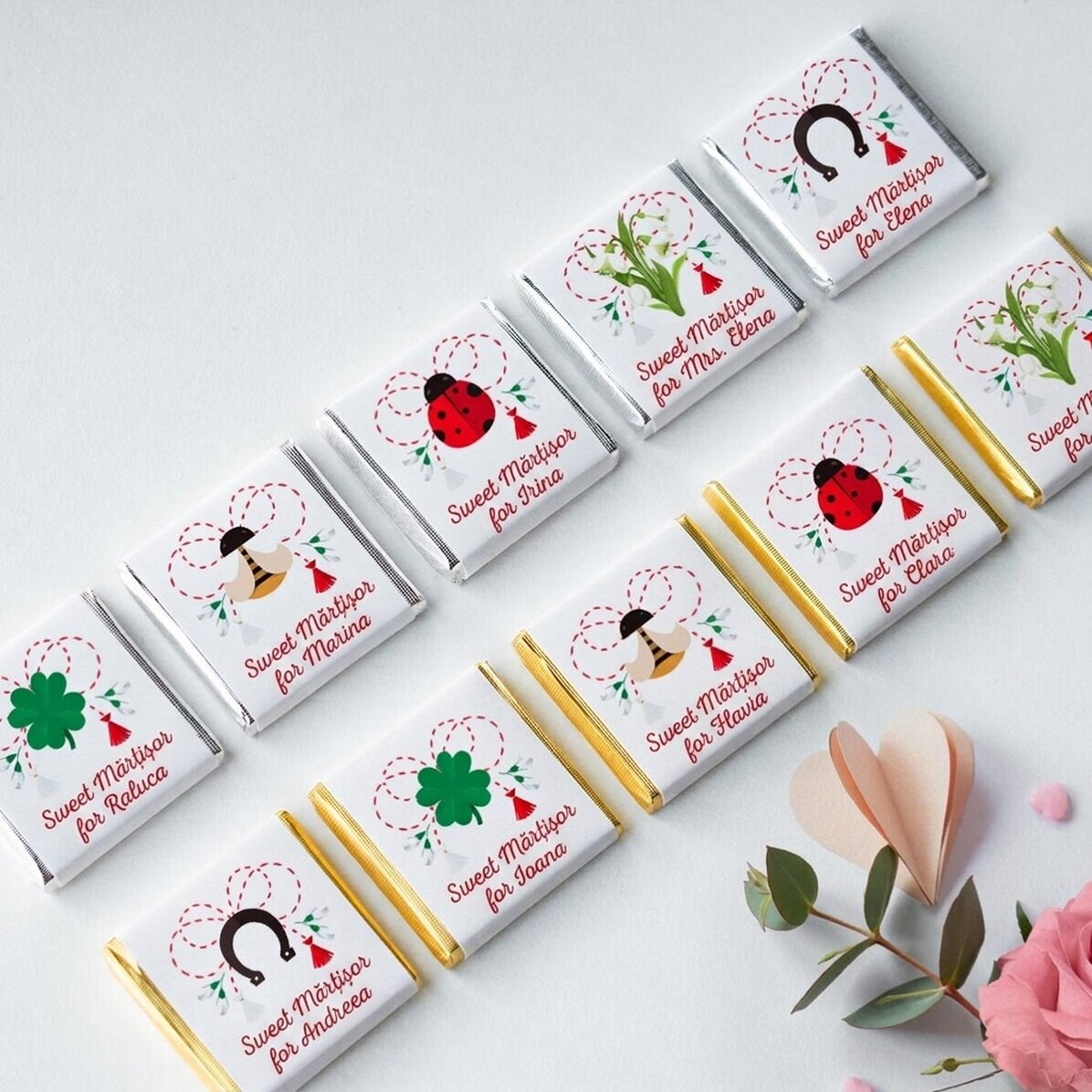 Set van 10 gepersonaliseerde minichocolade met naam