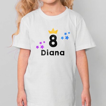 Katoenen T-shirt voor kinderen, gepersonaliseerd met tekst - Birthday crown