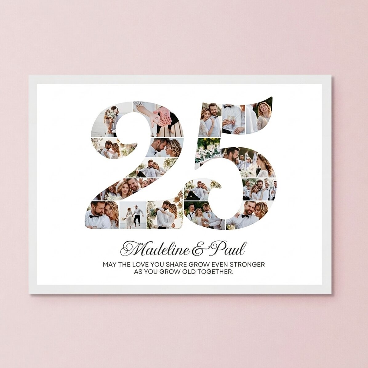 Gepersonaliseerd schilderij met het nummer 25, foto’s en een boodschap - Jubileum van de relatie