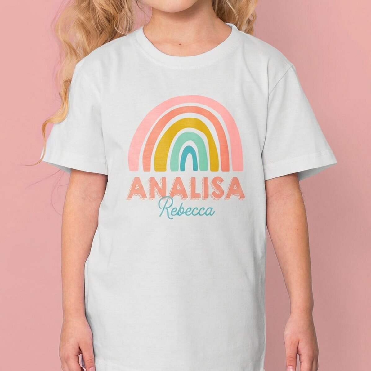 Katoenen T-shirt voor kinderen, gepersonaliseerd met naam - Regenboog