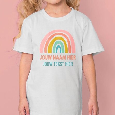 Katoenen T-shirt voor kinderen, gepersonaliseerd met naam - Regenboog