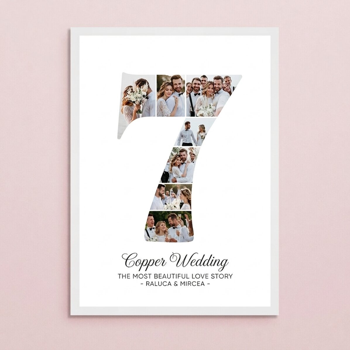 Gepersonaliseerd schilderij met het cijfer 7, foto’s en een boodschap – Jubileum van de relatie
