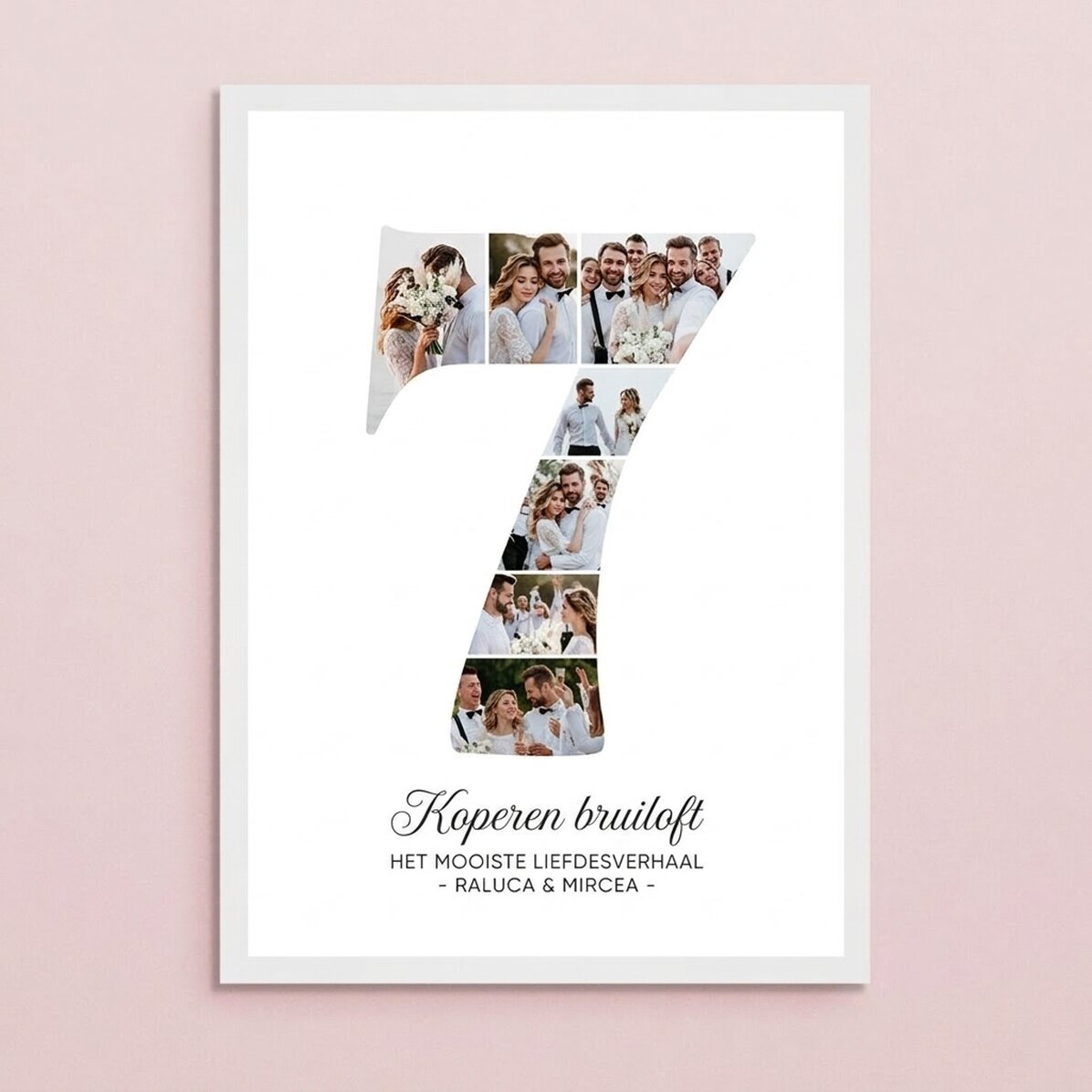 Gepersonaliseerd schilderij met het cijfer 7, foto’s en een boodschap – Jubileum van de relatie