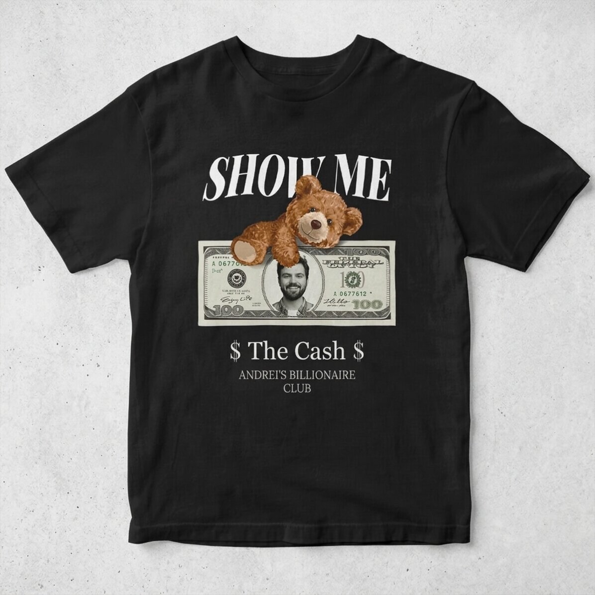 Katoenen T-shirt met foto en tekst naar keuze - Show me the money