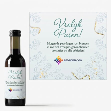 Miniwijnflesje, gepersonaliseerd met logo en boodschap – Vrolijk Pasen!