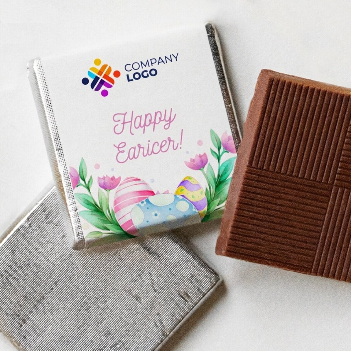 Gepersonaliseerde mini-chocolade met logo en boodschap - Vrolijk Pasen!