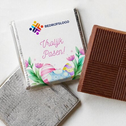 Gepersonaliseerde mini-chocolade met logo en boodschap - Vrolijk Pasen!