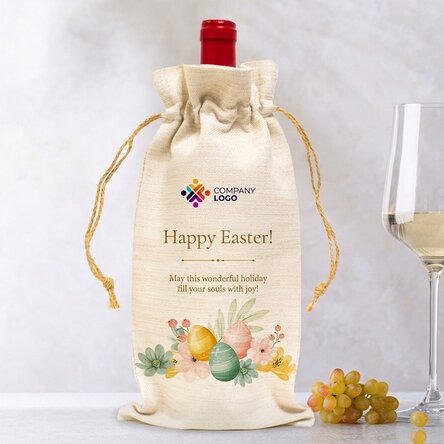 Personalised wine bottle bag with logo and message - Happy Easter!