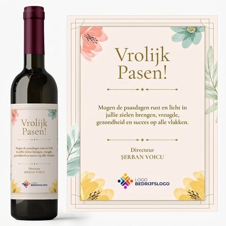 Wijn op maat met boodschap en logo - Vrolijk Pasen!