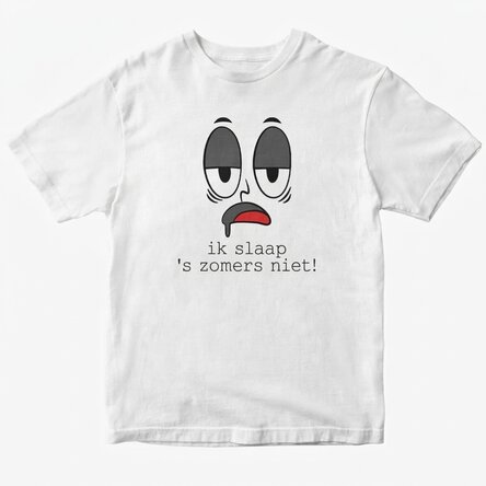 Katoenen T-shirt met gepersonaliseerde tekst - In de zomer slaap ik niet!
