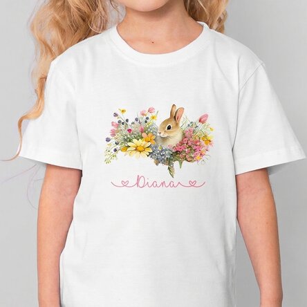 Katoenen T-shirt voor kinderen, gepersonaliseerd met naam - Konijntje