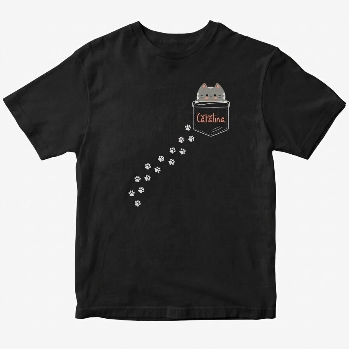 Katoenen T-shirt met gepersonaliseerde tekst - De verborgen kat