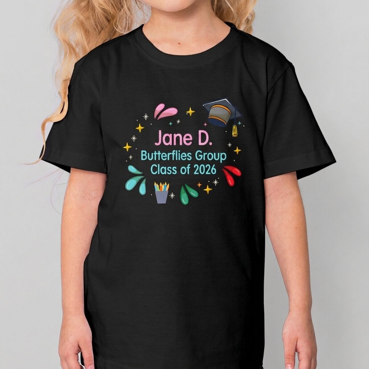 Katoenen T-shirt voor kinderen, gepersonaliseerd met tekst - Kleuren