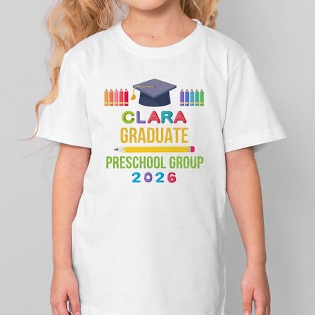 Katoenen T-shirt voor kinderen, gepersonaliseerd met tekst - Afgestudeerd