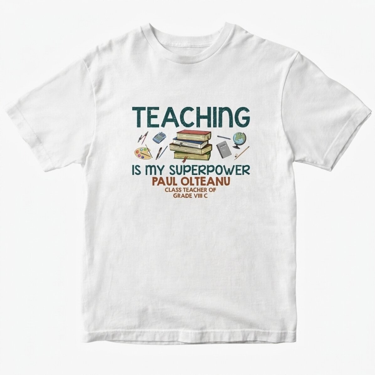 Katoenen T-shirt met gepersonaliseerde tekst - Teaching is my superpower
