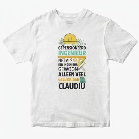 Katoenen T-shirt met gepersonaliseerde tekst - Gepensioneerde ingenieur