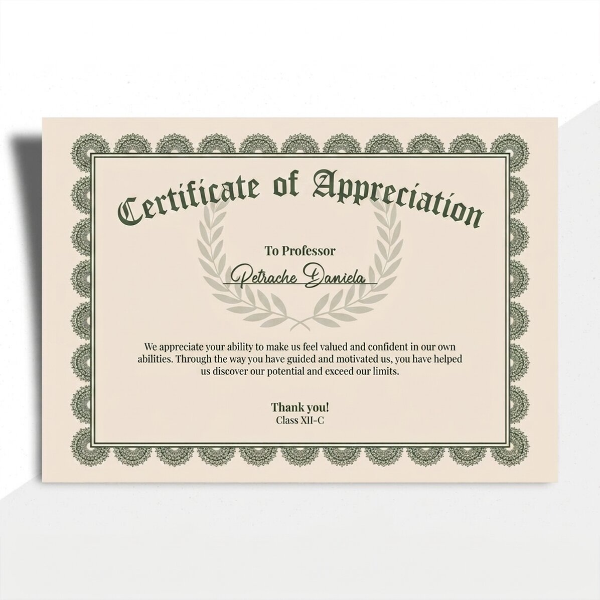Diploma met gepersonaliseerde tekst - Erkenningcertificaat