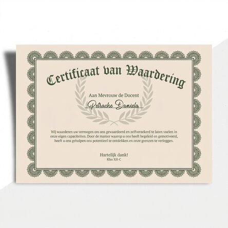 Diploma met gepersonaliseerde tekst - Erkenningcertificaat