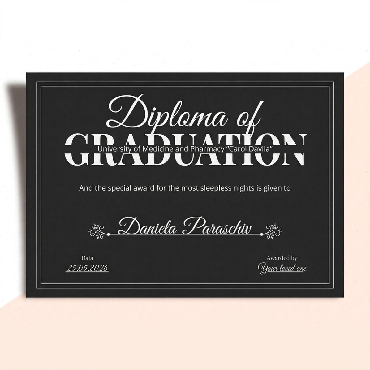Gepersonaliseerd diploma met tekst - Afstudeerdiploma