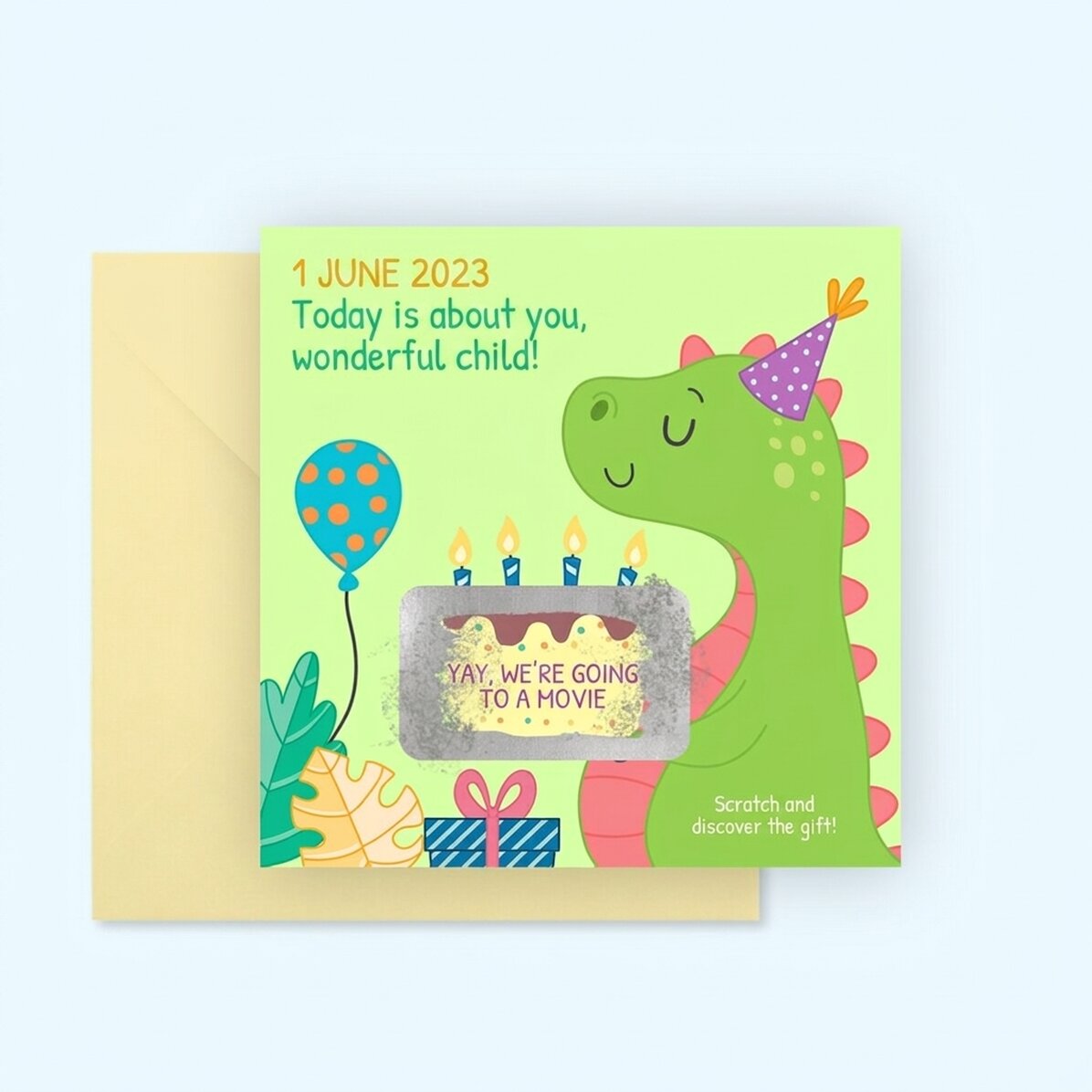 Gepersonaliseerde kraskaart met boodschap voor kinderen - Dino