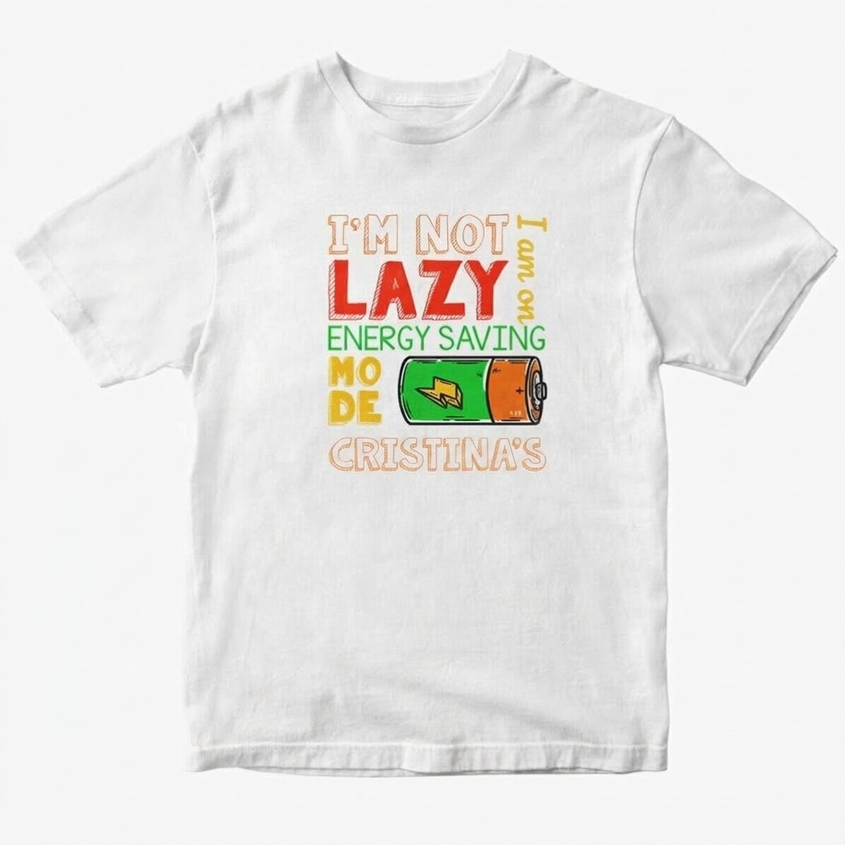 Katoenen T-shirt met gepersonaliseerde tekst - Energiebesparingsmodus