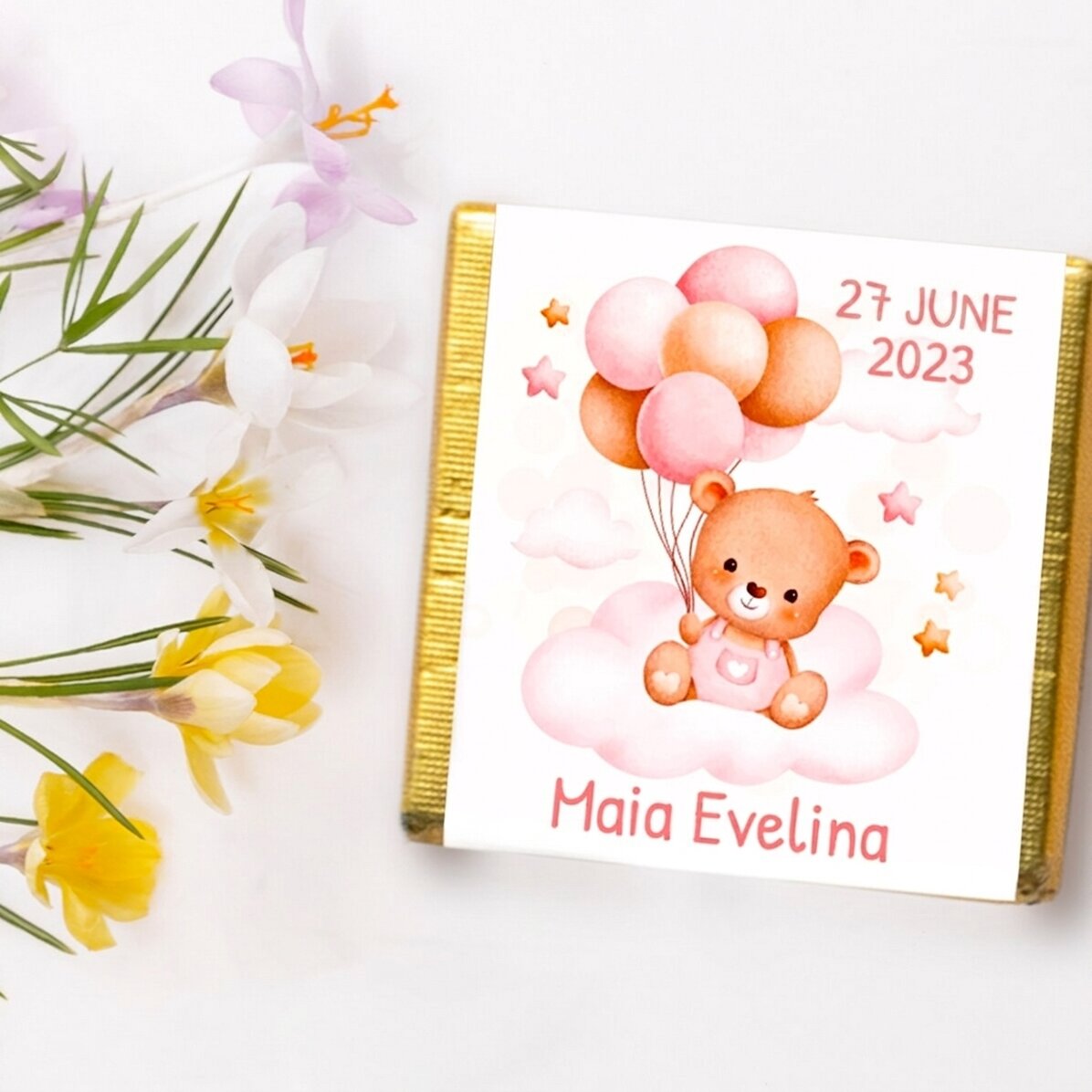 Gepersonaliseerde mini-chocolade als doopgeschenk met tekst - Beertjes