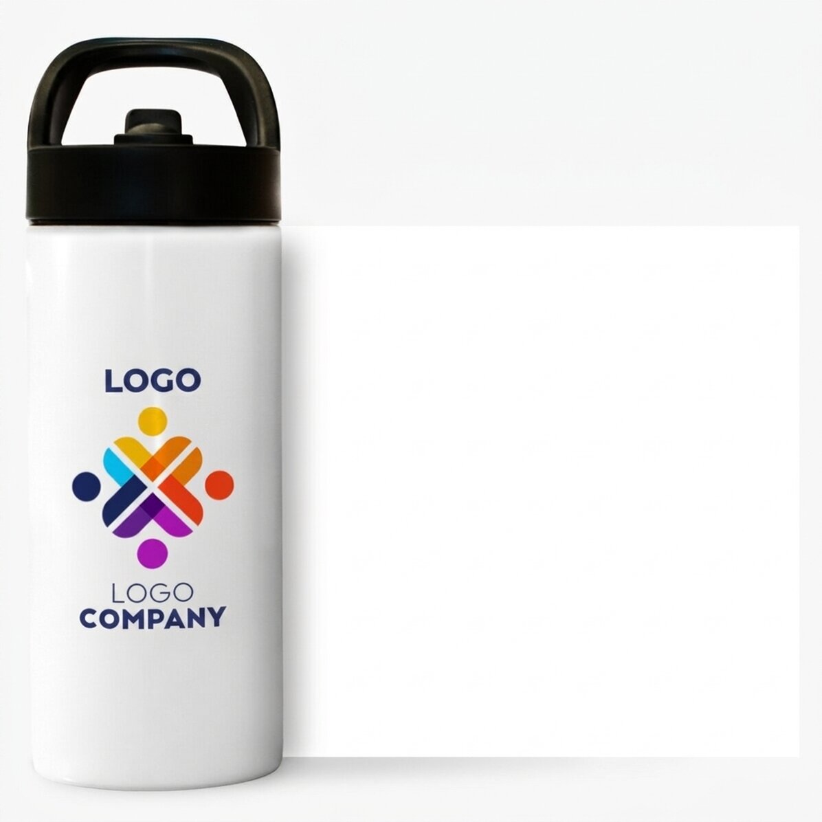 Thermosfles met handvat en rietje, gepersonaliseerd met logo