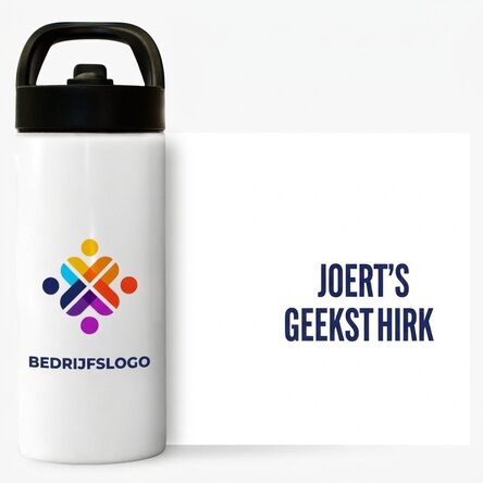 Thermosfles met handvat en rietje, gepersonaliseerd met logo en naam