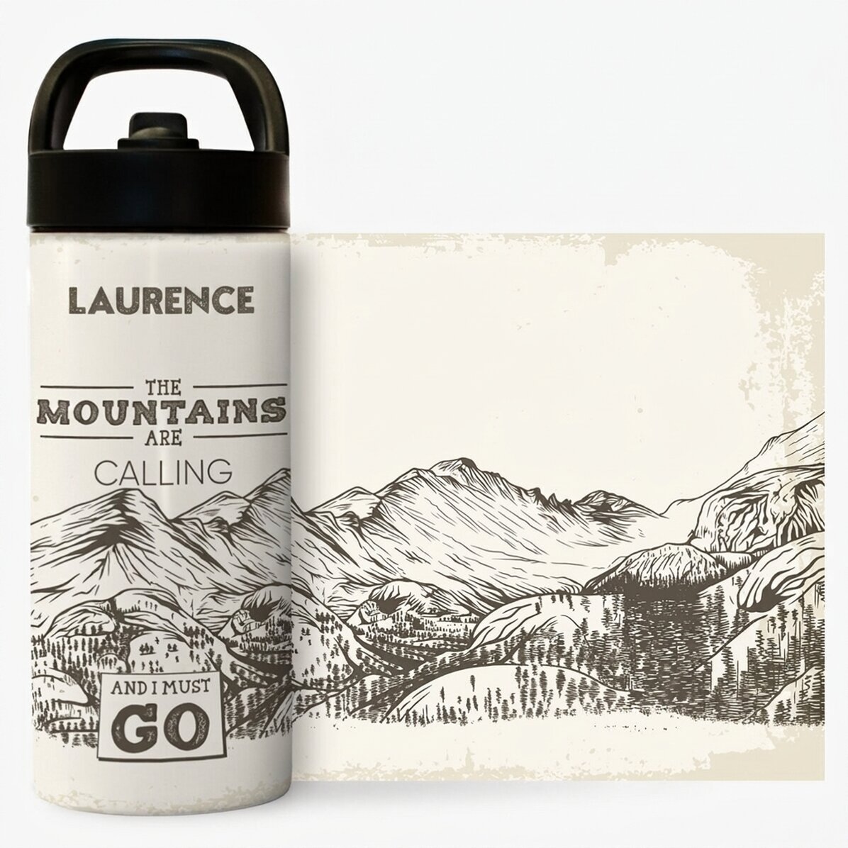 Thermosfles met handvat en rietje, gepersonaliseerd met naam - Mountains are calling