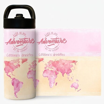 Thermosfles met handvat en rietje, gepersonaliseerd met naam - Be an explorer