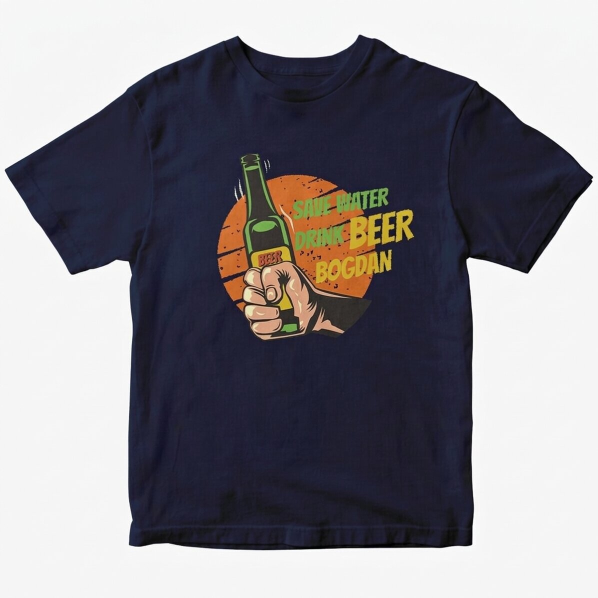 Katoenen T-shirt met gepersonaliseerde tekst - Save water, drink beer