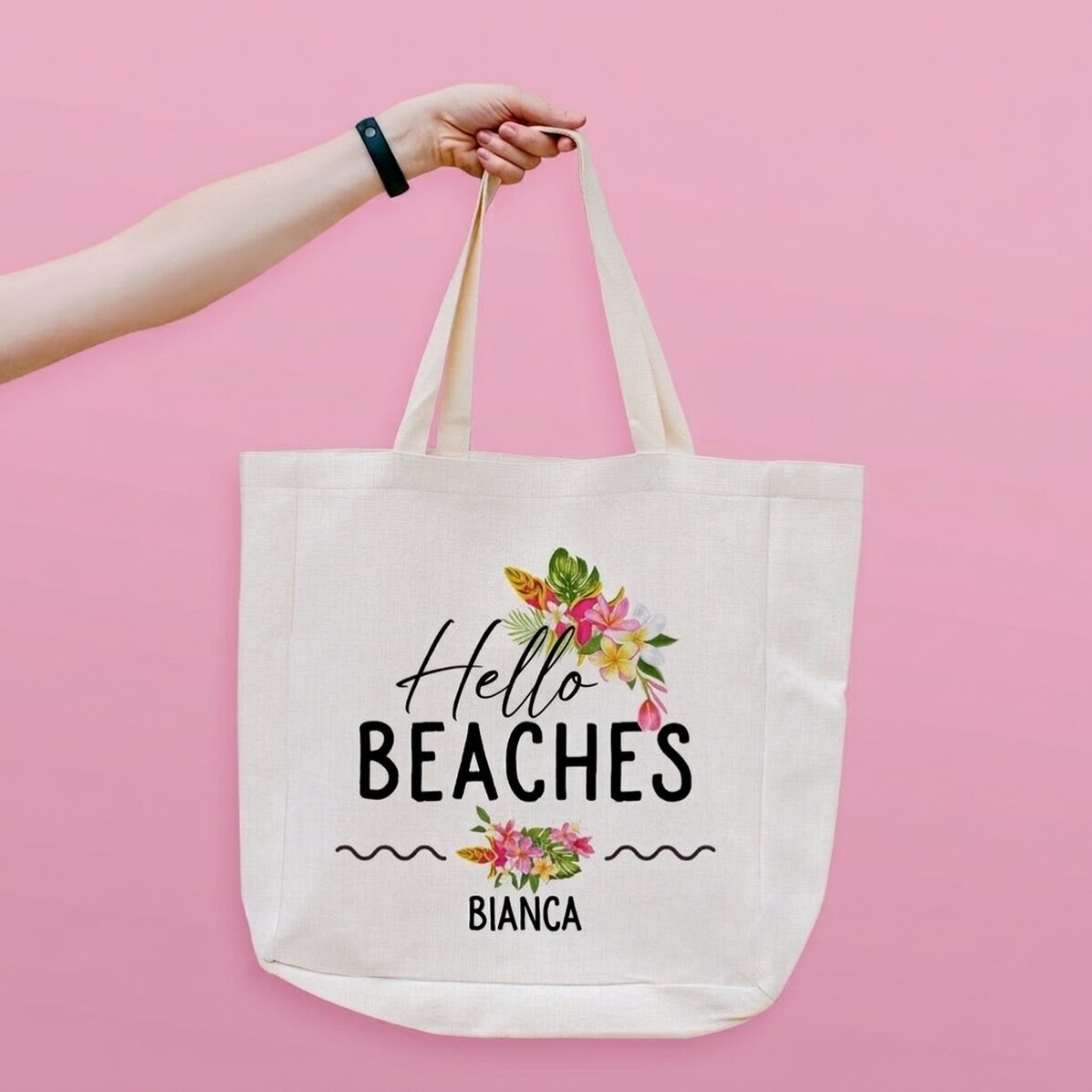 Strandtas met gepersonaliseerde tekst - Hola Beaches