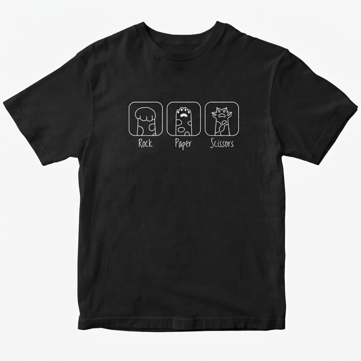 Custom cotton T-shirt with text - Rock, paper, scissors