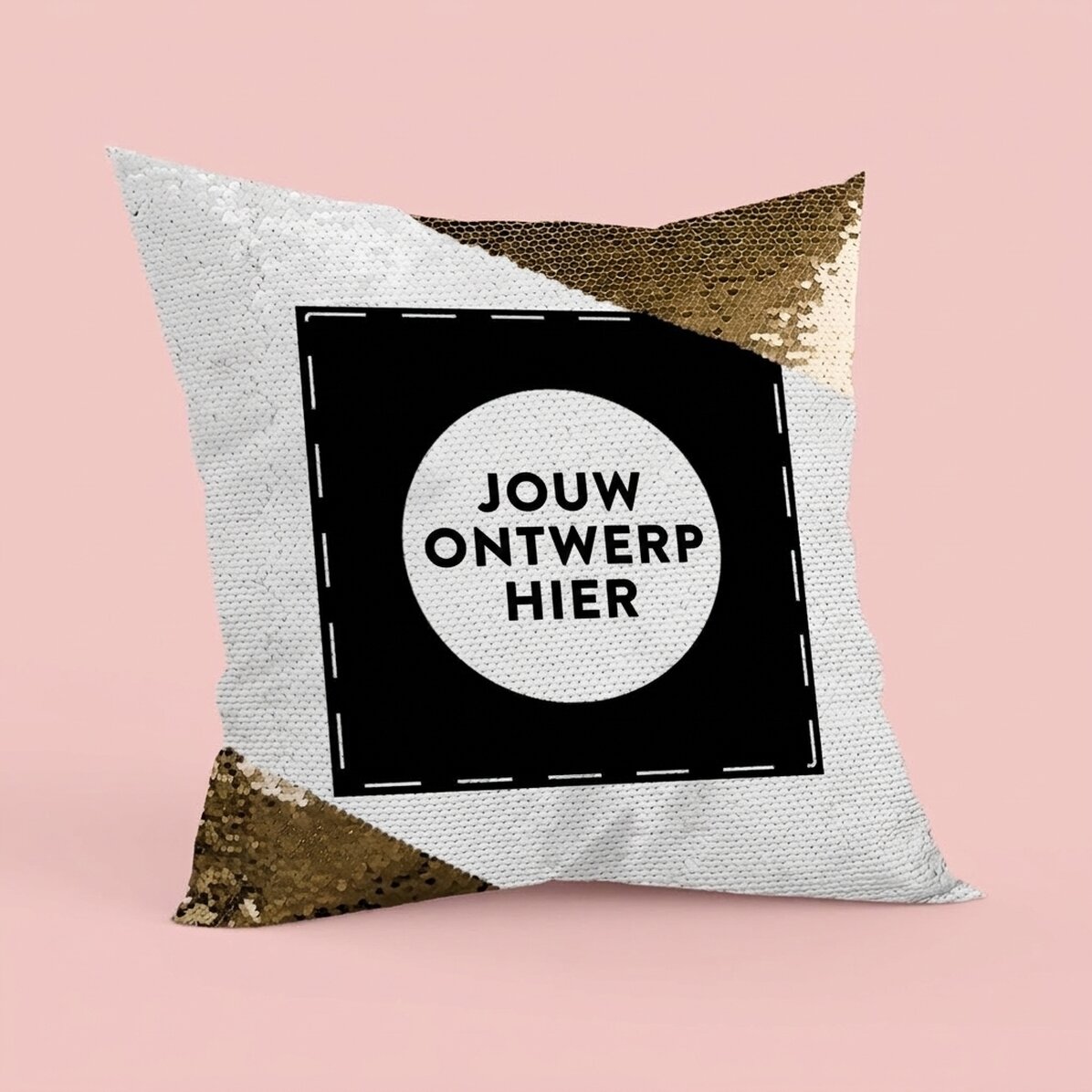 Gepersonaliseerd kussen met jouw ontwerp - Gouden pailletten