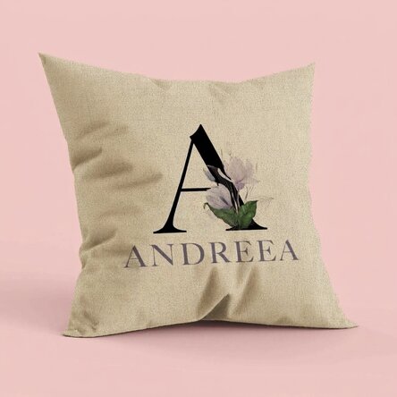 Personalised cushion with initial and name - In