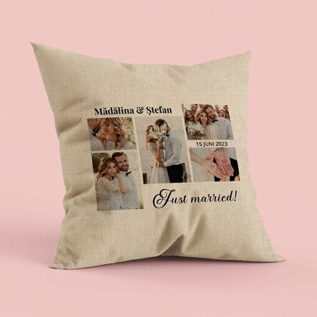 Gepersonaliseerd kussen met 5 foto’s en tekst - Memories - In