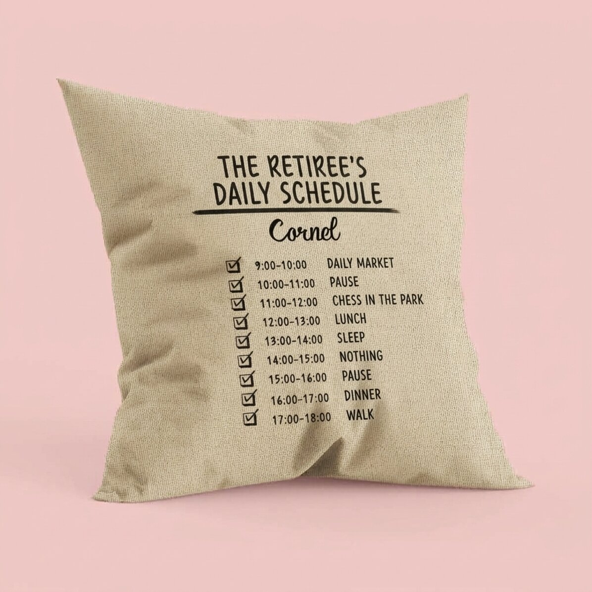 Gepersonaliseerd kussen met tekst - Dagelijks programma - In