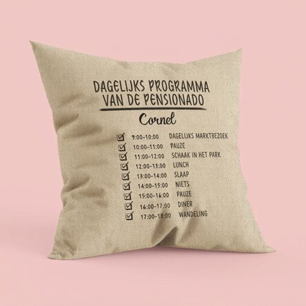 Gepersonaliseerd kussen met tekst - Dagelijks programma - In