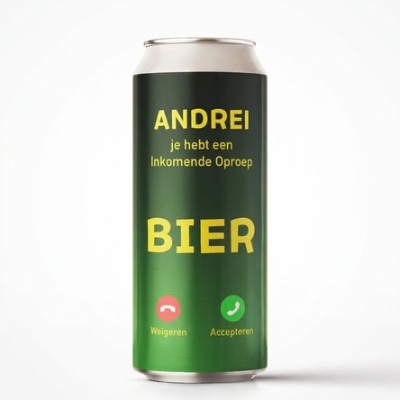 Bier in een blikje met gepersonaliseerde tekst - Inkomend gesprek