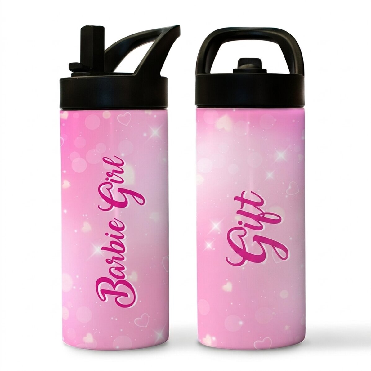 Thermosfles met handvat en rietje, gepersonaliseerd met naam - Barbie