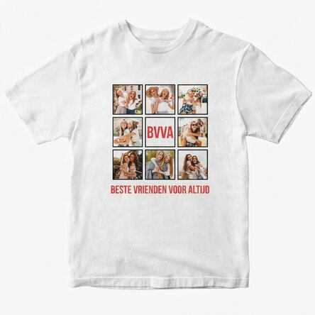 Gepersonaliseerd katoenen T-shirt met 8 foto’s en tekst - Best Friends Forever
