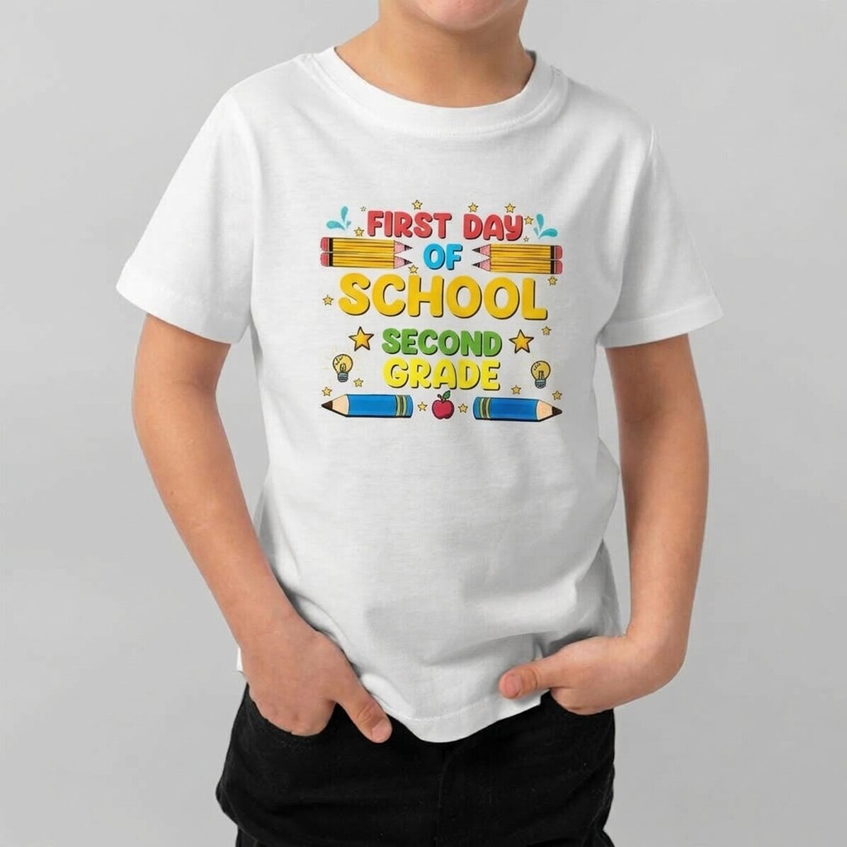 Katoenen T-shirt voor kinderen, gepersonaliseerd met tekst - Eerste schooldag