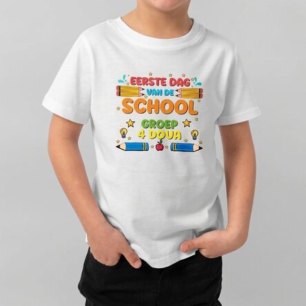 Katoenen T-shirt voor kinderen, gepersonaliseerd met tekst - Eerste schooldag